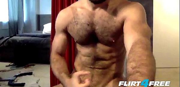  Flirt4Free Guys Cam Hunk Diego Sans Sprays His Thick Load On His Hairy Chest